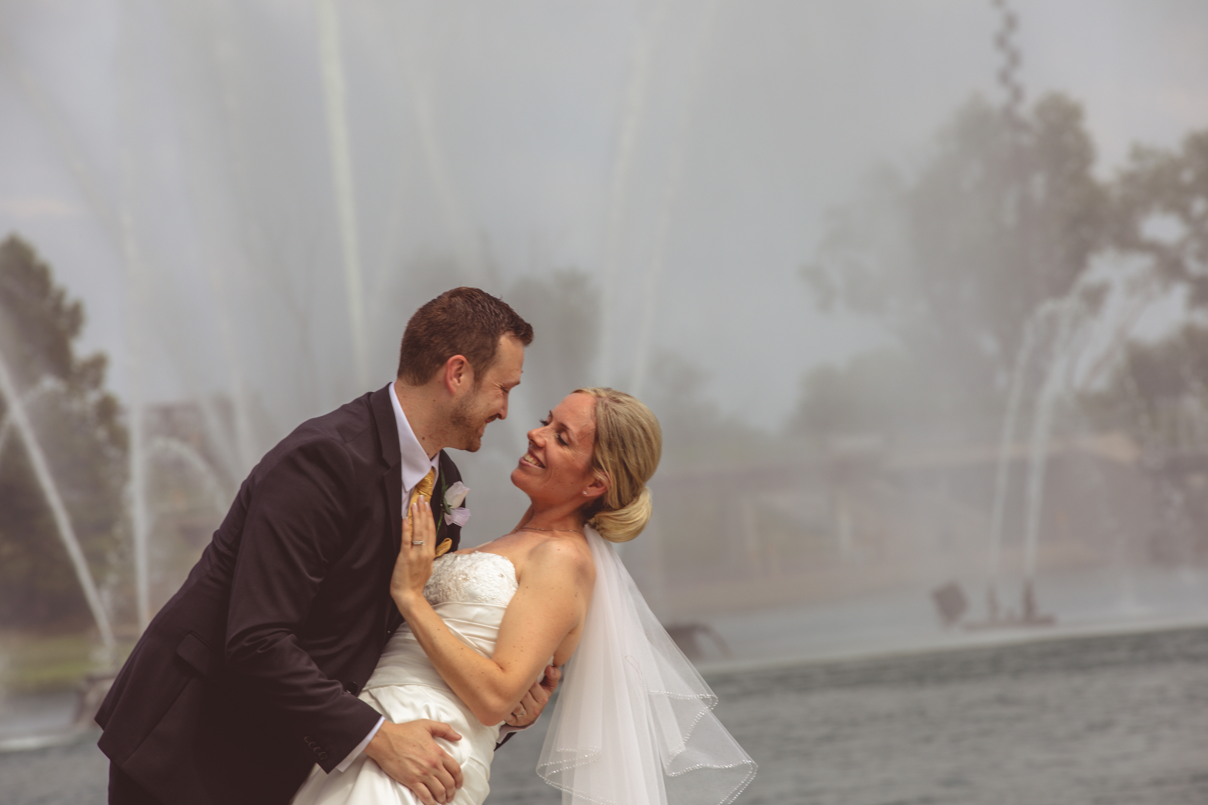 Wedding couple emotion with environmental atmosphere.
