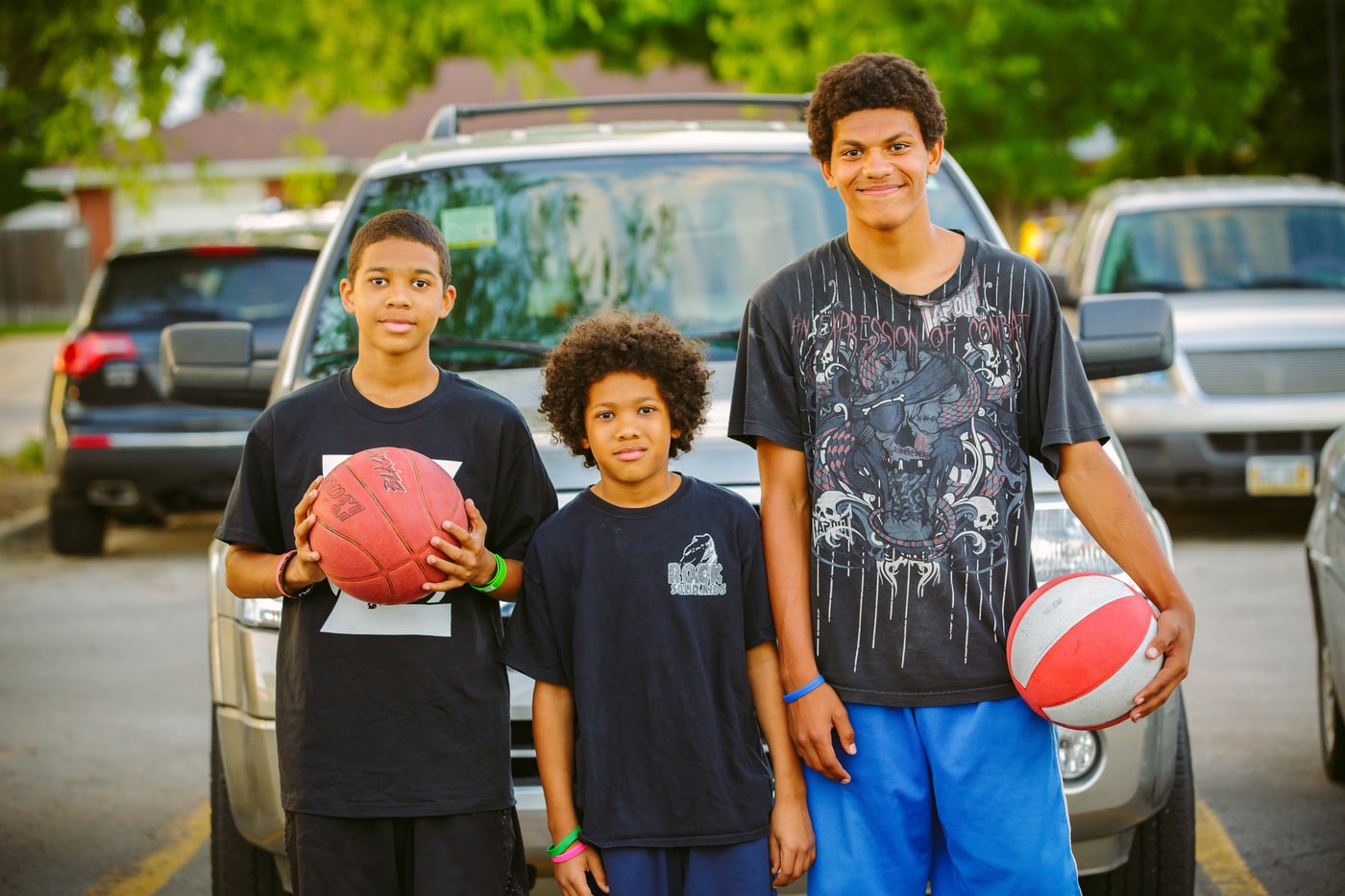 Basketball siblings sports portrait.
